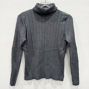 Preview International Ribber Knit Long Sleeve High Neck Sweater Dark Grey Cotton